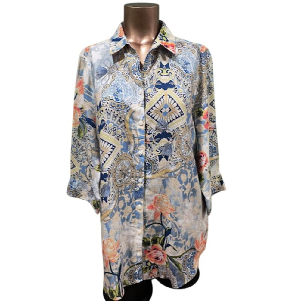 Chico's Floral Print Linen Tunic - Size‎ 1 (8)